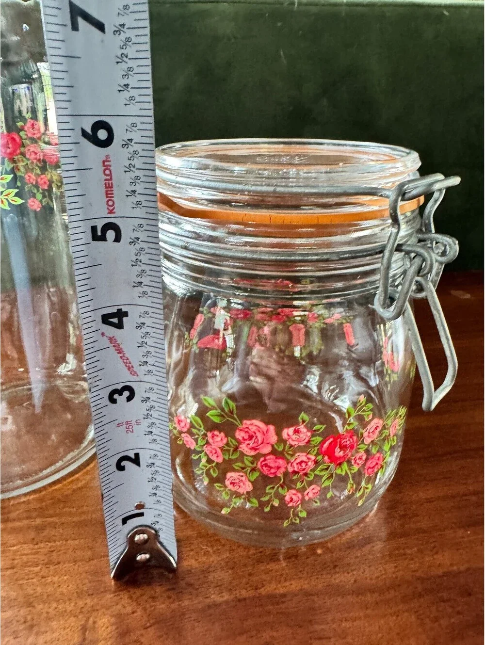 Vintage ARC France Glass Canister Set – Red Rose Pattern (Set of 2)